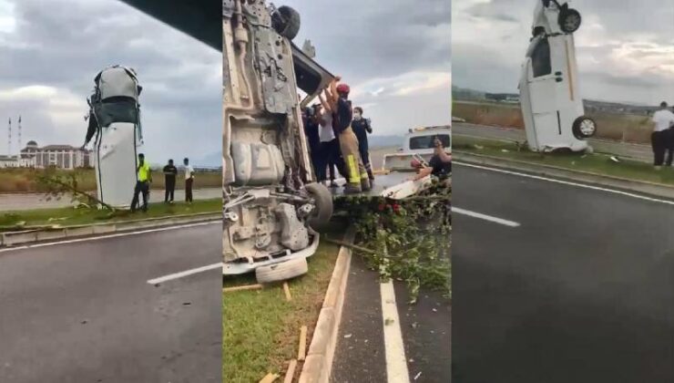 Savrulan kamyonet refüjde dik durdu